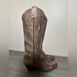 LARRY MAHAN VINTAGE PYTHON SNAKESKIN EXOTIC TALL KNEE HIGH COWBOY WESTERN BOOTS